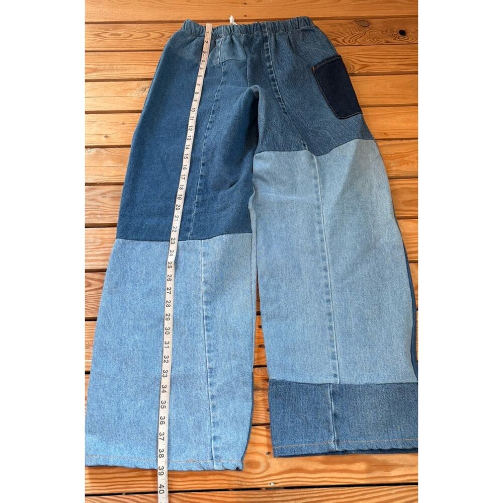 American recycled clothing NWT Women’s Drawstring patchwork jeans size S Blue Q5 - Picture 5 of 8